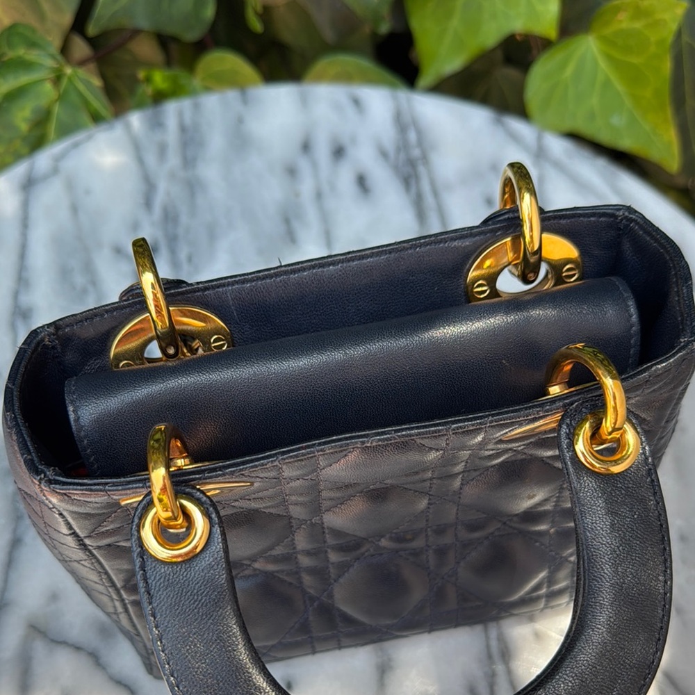 Vintage Dior Navy with Gold Hardware Satchel with Iconic Quilting - Picture 8 of 11
